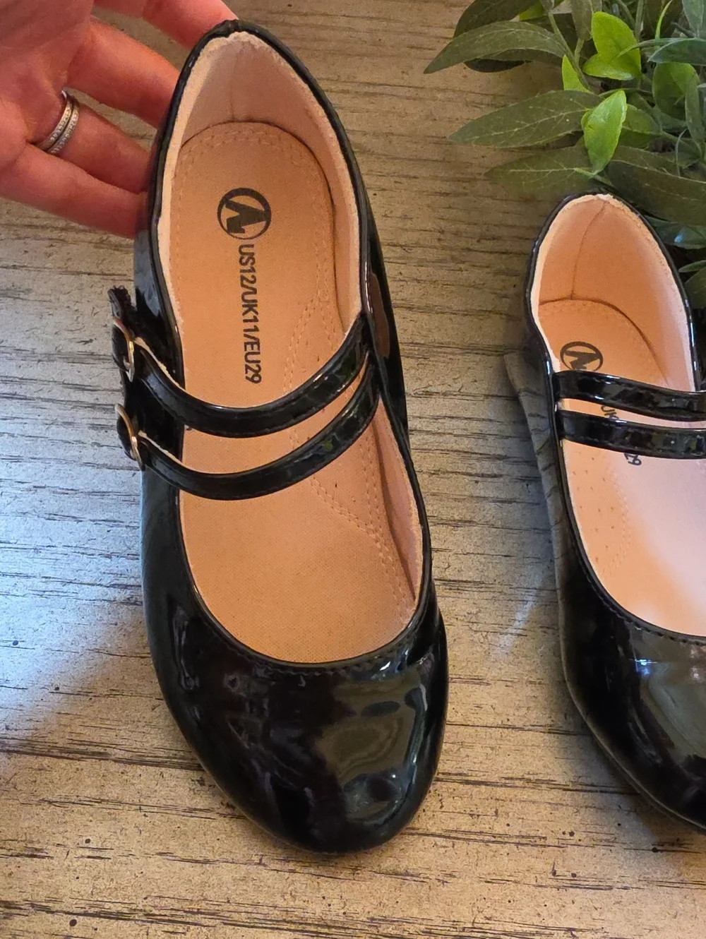 Girls Black Double-Strap Mary Jane Shoes Size 12